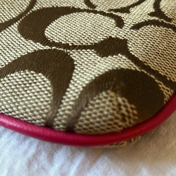 Coach: Khaki/Pink Signature Canvas/Leather wristlet/Clutch- 2 card slots - Picture 7 of 16